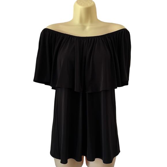 Slinky Brand Black Boho Knit Peasant Blouse Woman Medium Festival Vacation - Picture 4 of 10